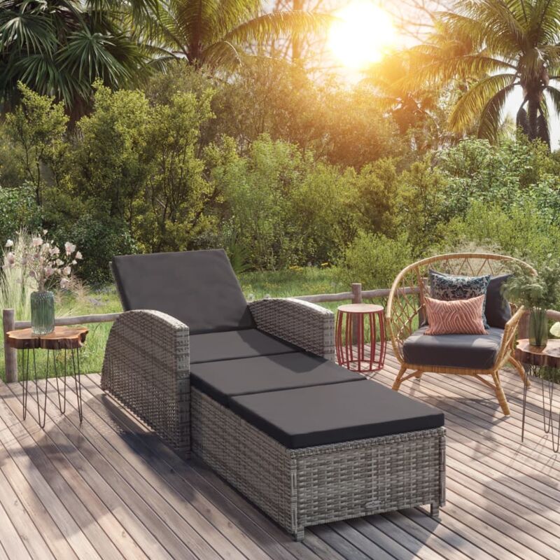 foto del prodotto vidaxl lettino prendisole con cuscino grigio scuro polyrattan grigio
