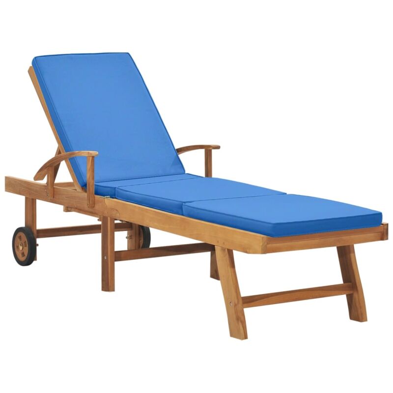 foto del prodotto vidaxl lettino prendisole con cuscino in massello di teak blu