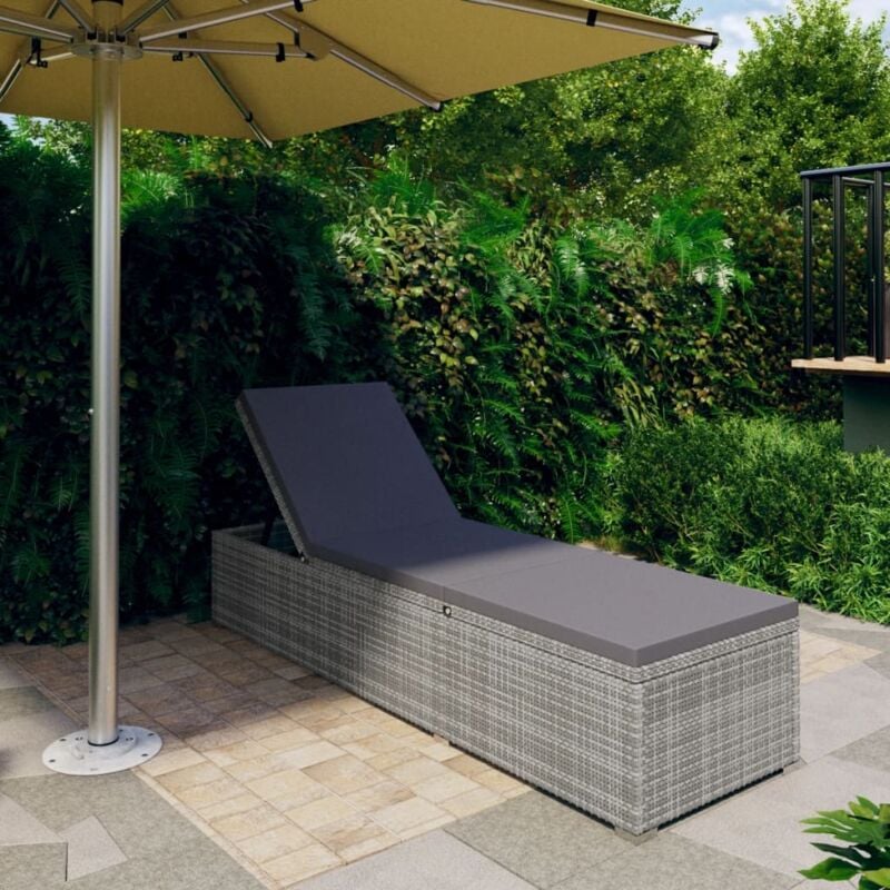 foto del prodotto vidaxl lettino prendisole con cuscino in polyrattan elegante reclinabile vari colori colore grigio