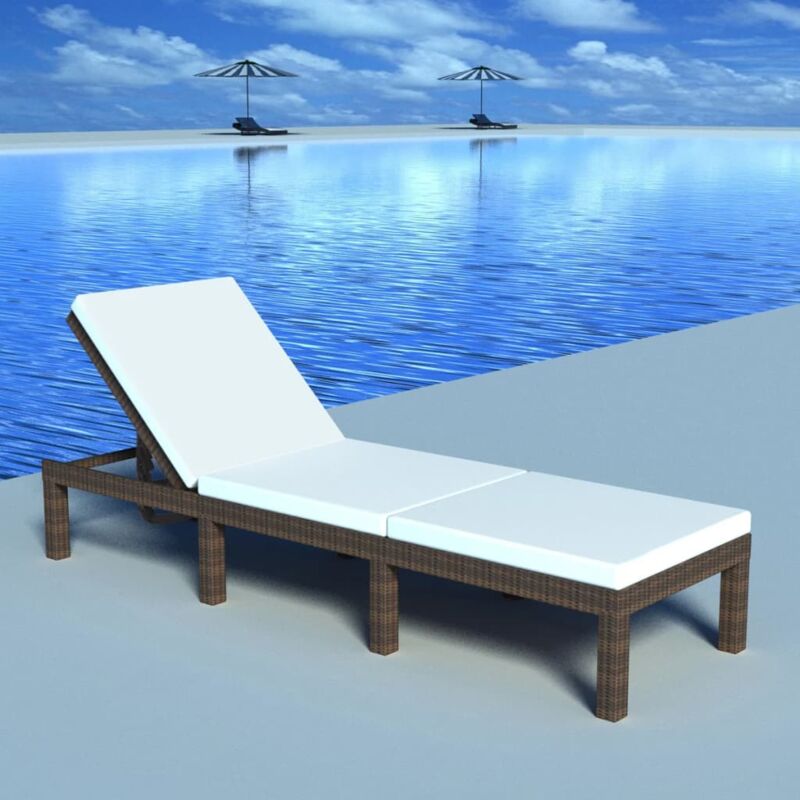 foto del prodotto vidaxl lettino prendisole con cuscino in polyrattan marrone cuscino color crema