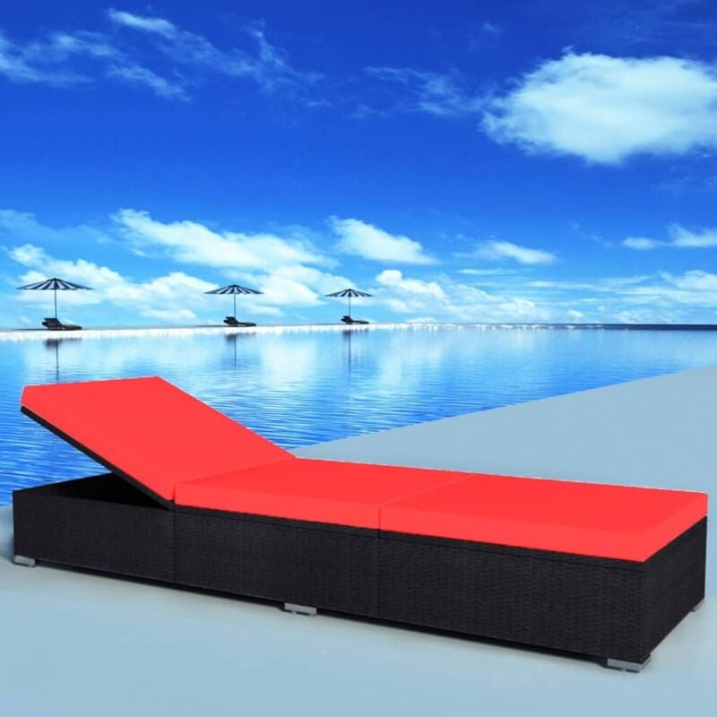foto del prodotto vidaxl lettino prendisole con cuscino in polyrattan nero