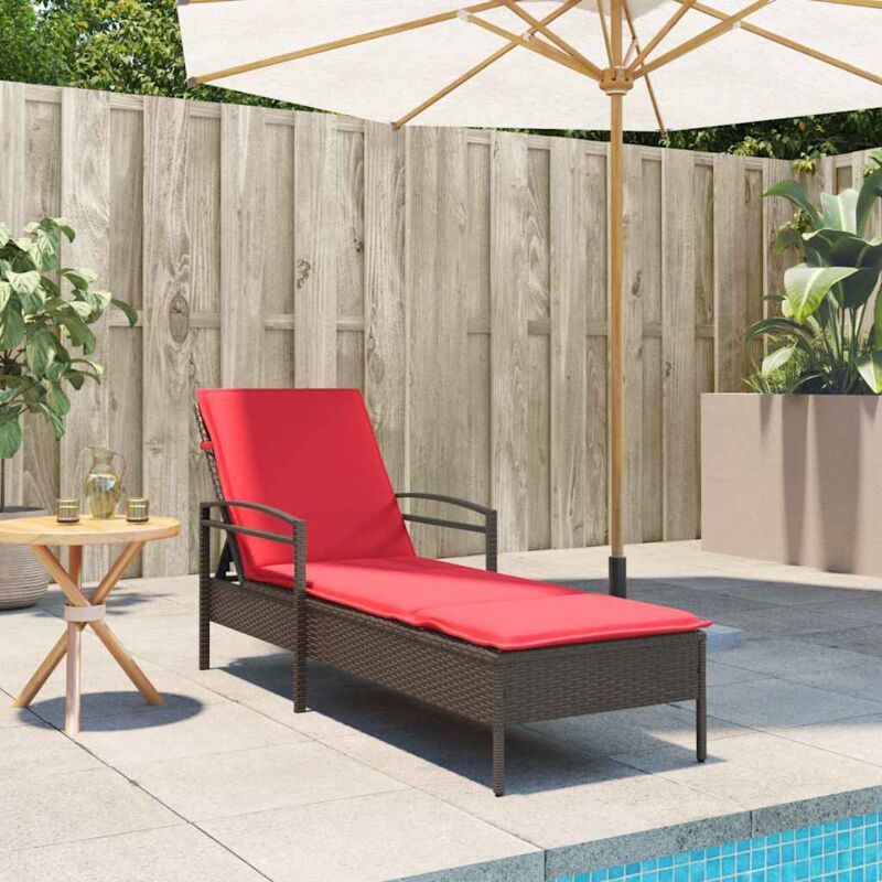 foto del prodotto vidaxl lettino prendisole con cuscino marrone 63x200x81 cm in polyrattan solo usa 