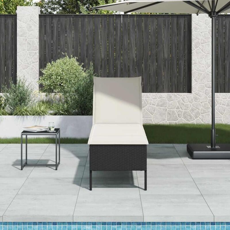 foto del prodotto vidaxl lettino prendisole con cuscino nero 55x200x44 cm in polyrattan