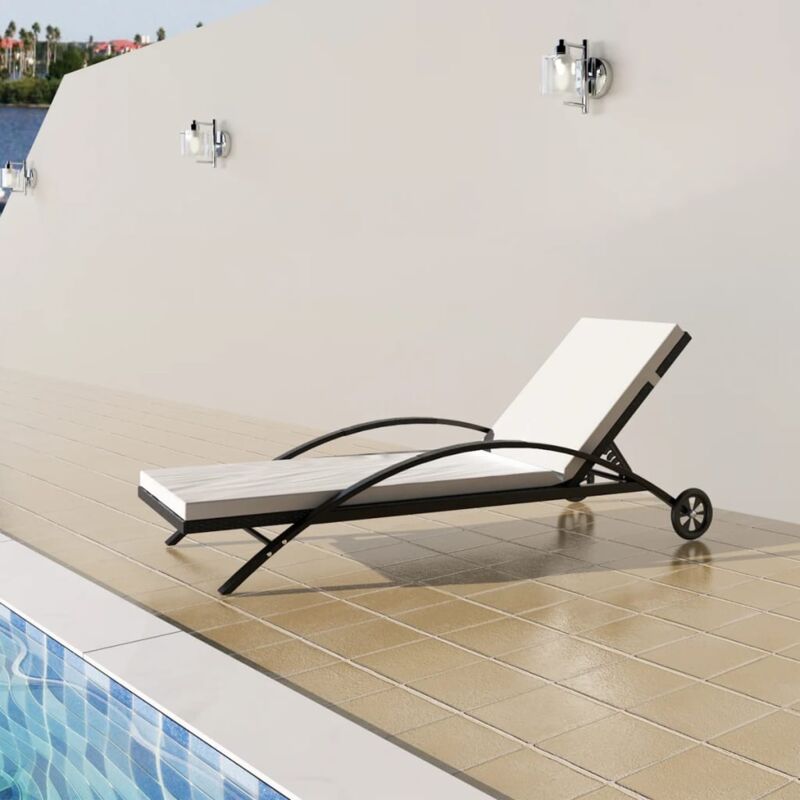 foto del prodotto vidaxl lettino prendisole con cuscino su ruote in polyrattan disponibili vari colori colore nero
