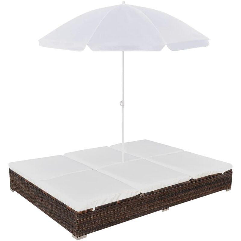 foto del prodotto vidaxl lettino prendisole con ombrellone in polyrattan marrone di design