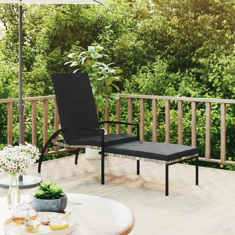 foto del prodotto vidaxl lettino prendisole con poggiapiedi in rattan pe grigio