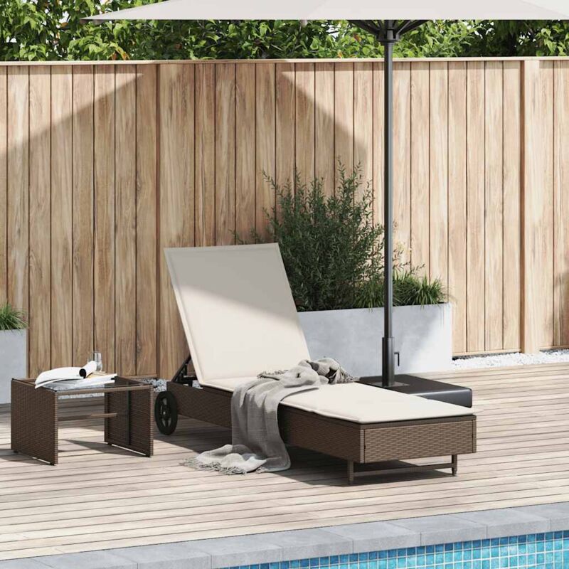 foto del prodotto vidaxl lettino prendisole con ruote e cuscino in polyrattan marrone