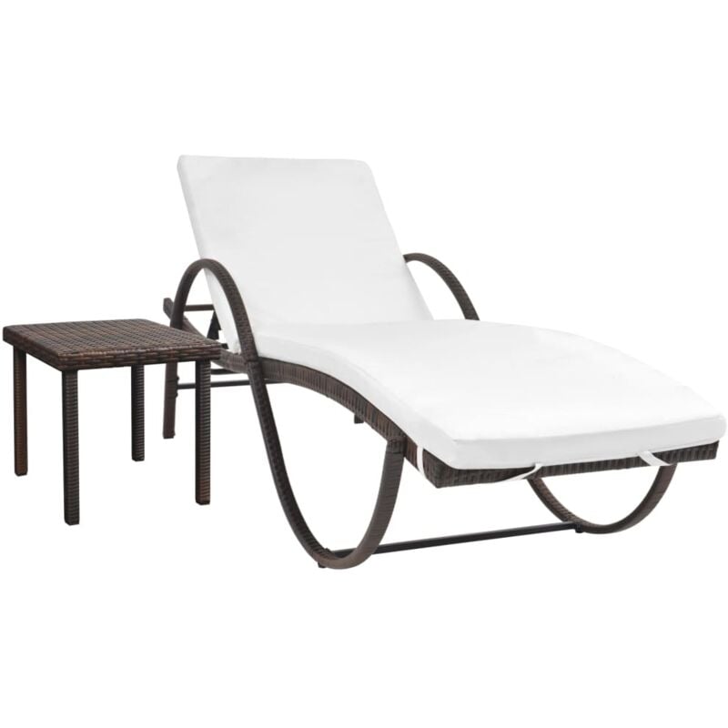 foto del prodotto vidaxl lettino prendisole con tavolino in rattan marrone sdraio design