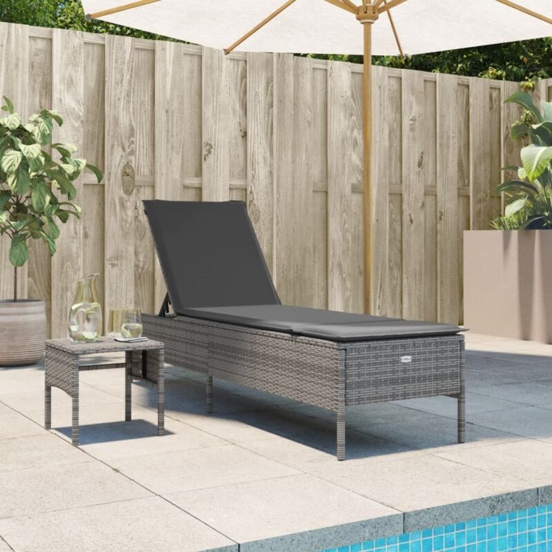 foto del prodotto vidaxl lettino prendisole con tavolo e cuscino grigio in polyrattan