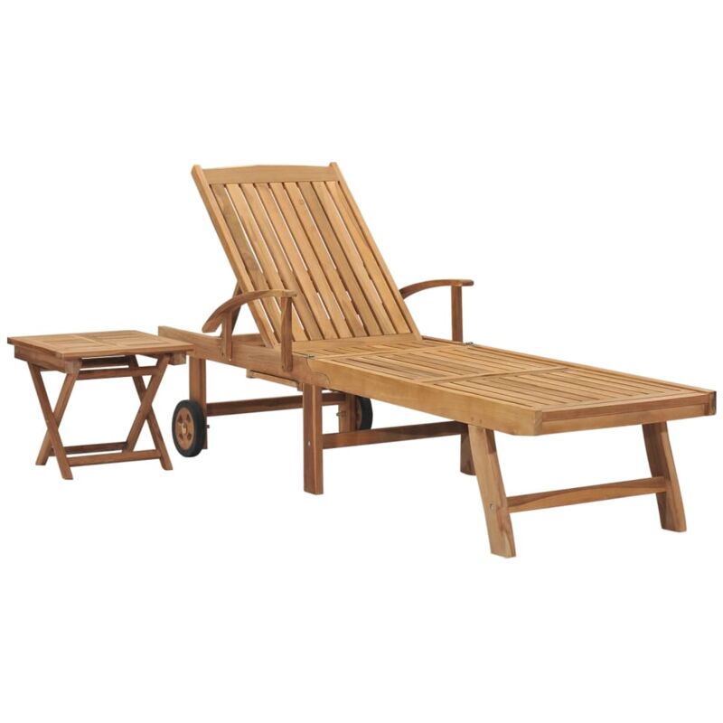 foto del prodotto vidaxl lettino prendisole con tavolo in legno massello di teak
