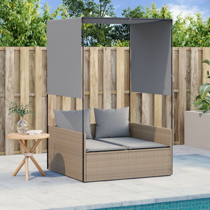foto del prodotto vidaxl lettino prendisole con tetto e tende beige in polyrattan
