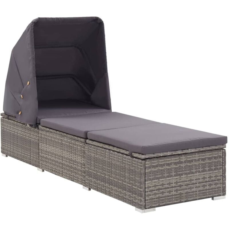 foto del prodotto vidaxl lettino prendisole con tettuccio e cuscino in polyrattan grigio