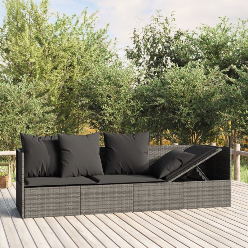 foto del prodotto vidaxl lettino prendisole da esterno con cuscini grigio in polyrattan