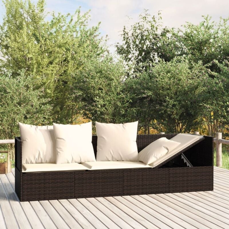 foto del prodotto vidaxl lettino prendisole da esterno con cuscini marrone in polyrattan