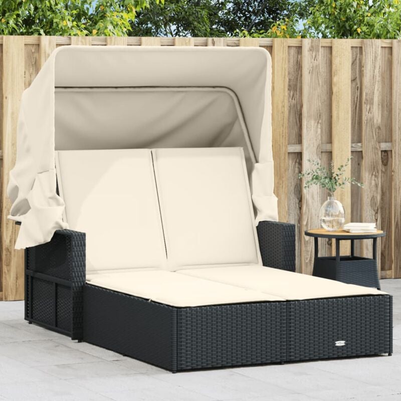 foto del prodotto vidaxl lettino prendisole doppio baldacchino e cuscini nero polyrattan
