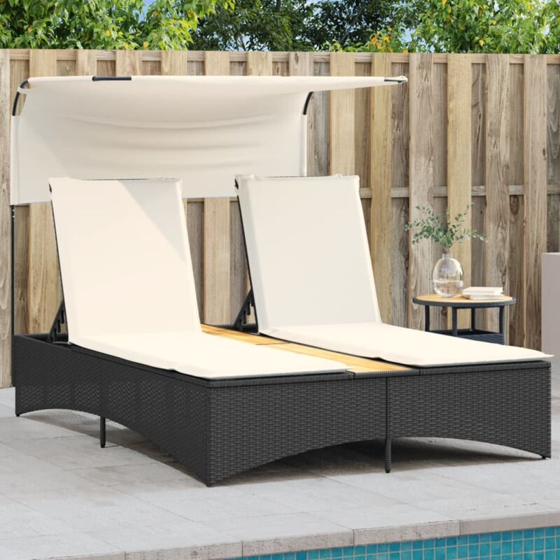 foto del prodotto vidaxl lettino prendisole doppio baldacchino e cuscini nero polyrattan