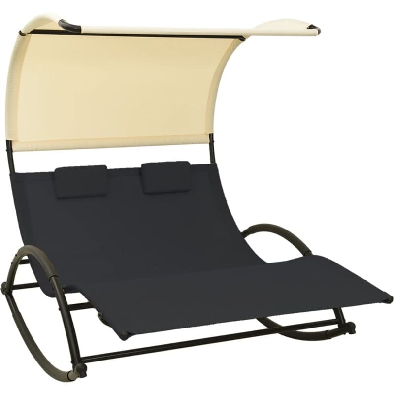 foto del prodotto vidaxl lettino prendisole doppio con baldacchino textilene nero crema