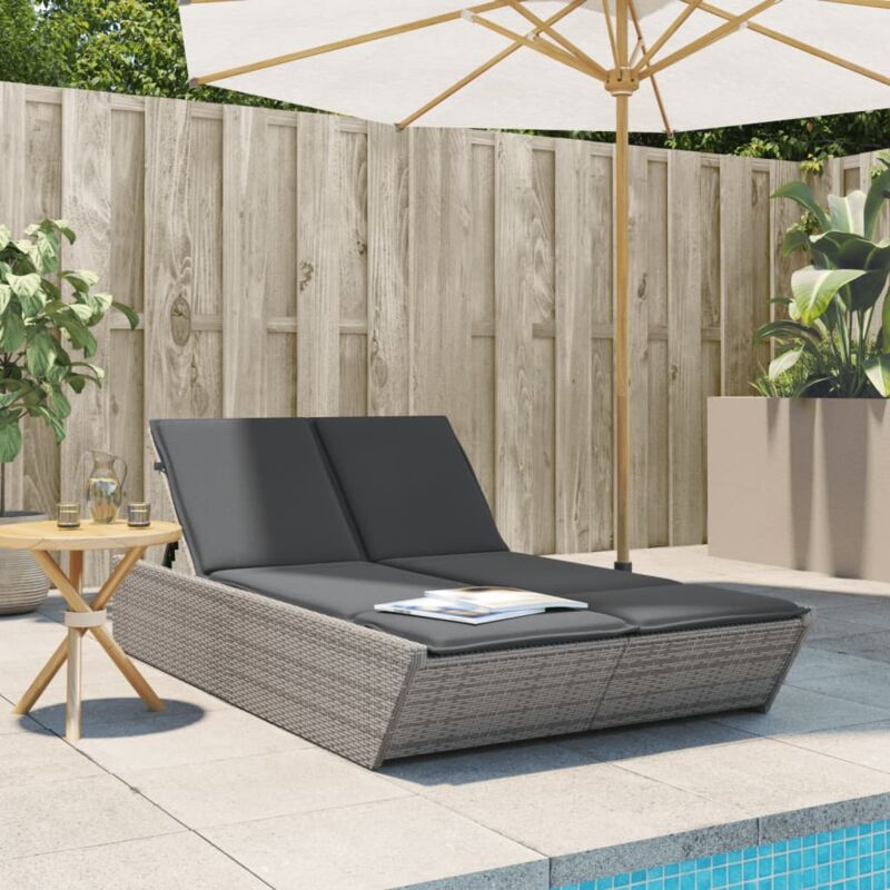 foto del prodotto vidaxl lettino prendisole doppio con cuscini grigio in polyrattan