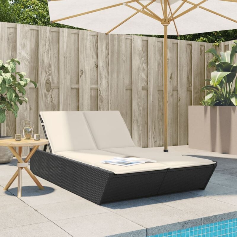 foto del prodotto vidaxl lettino prendisole doppio con cuscini nero in polyrattan