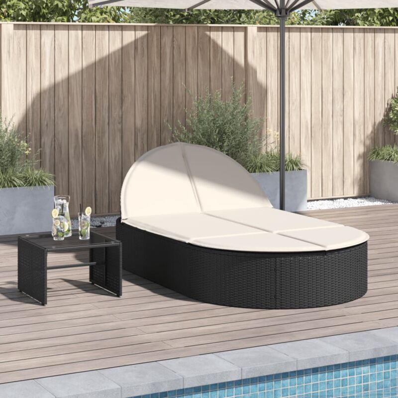 foto del prodotto vidaxl lettino prendisole doppio con cuscini nero in polyrattan