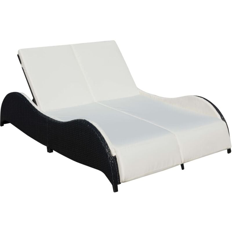 foto del prodotto vidaxl lettino prendisole doppio con cuscino in polyrattan nero