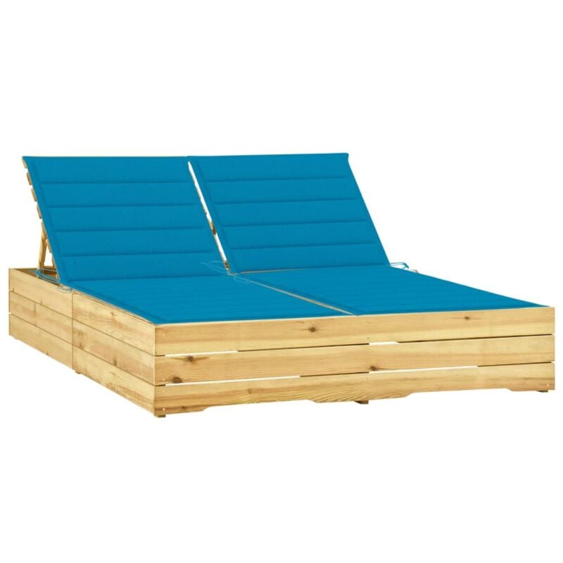 foto del prodotto vidaxl lettino prendisole doppio e cuscini blu pino impregnato