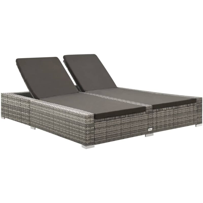 foto del prodotto vidaxl lettino prendisole doppio in polyrattan grigio