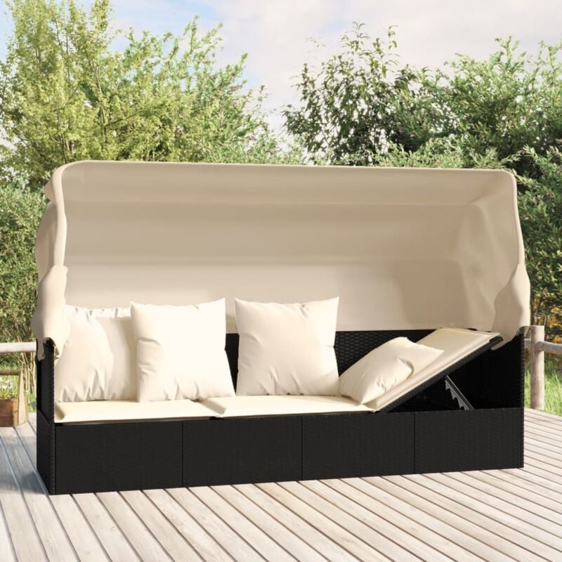 foto del prodotto vidaxl lettino prendisole esterno con tetto e cuscini nero polyrattan