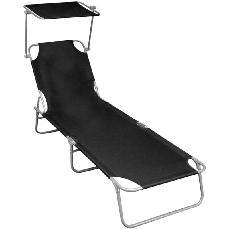 foto del prodotto vidaxl lettino prendisole pieghevole con baldacchino nero in alluminio