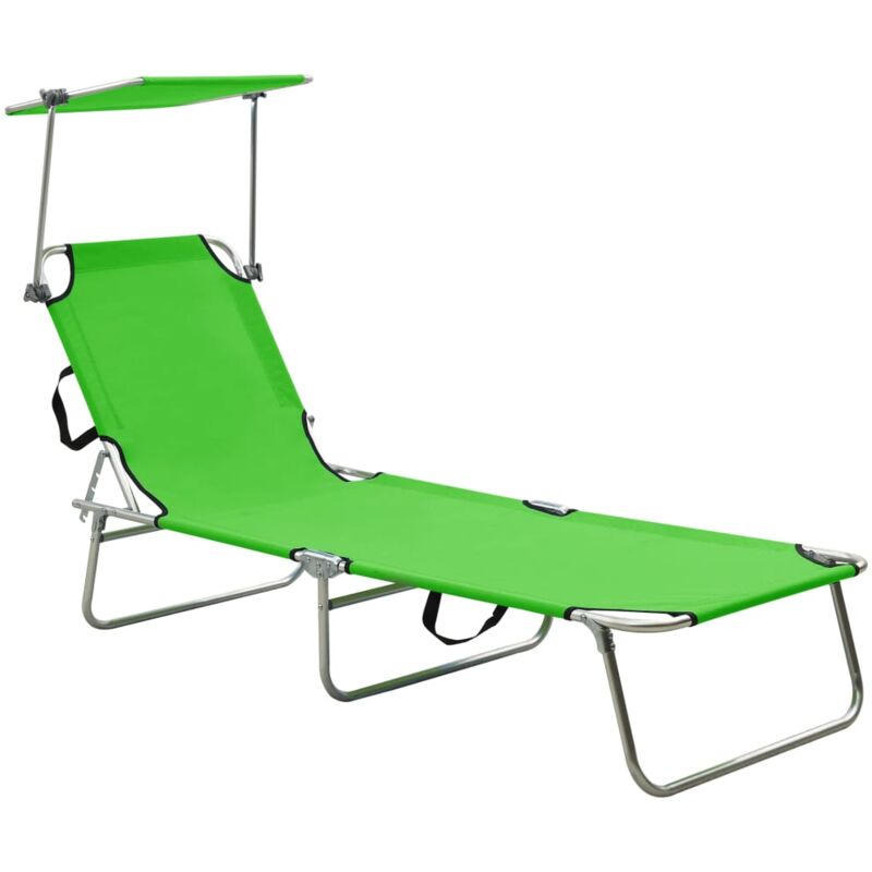 foto del prodotto vidaxl lettino prendisole pieghevole con baldacchino verde alluminio