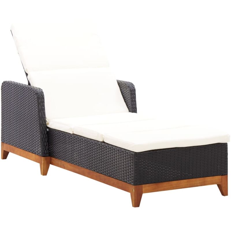foto del prodotto vidaxl lettino prendisole polyrattan e legno massello di acacia nero