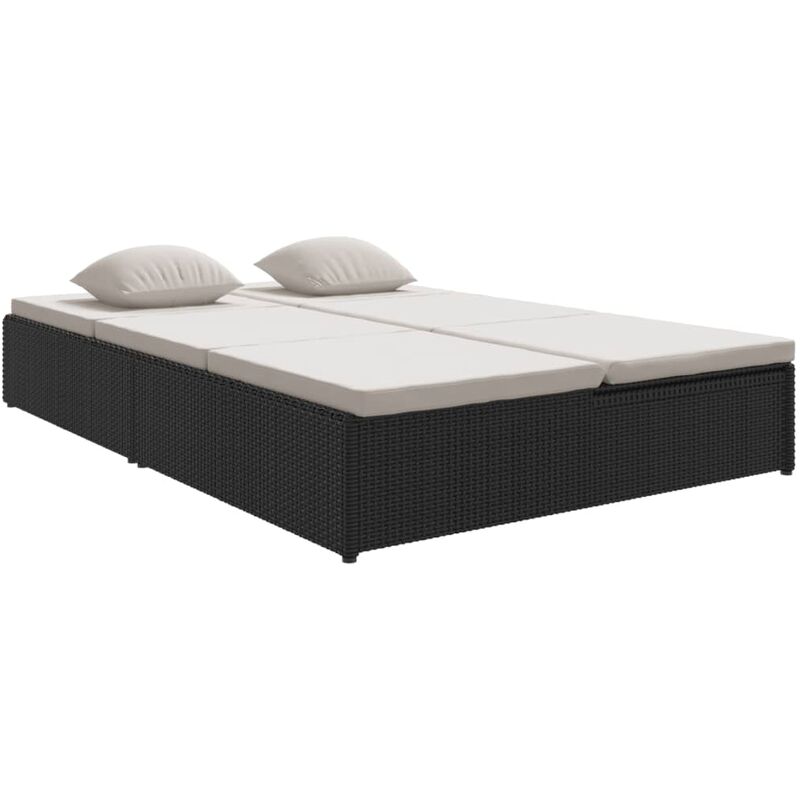 foto del prodotto vidaxl lettino prendisole reclinabile con cuscini in polyrattan nero