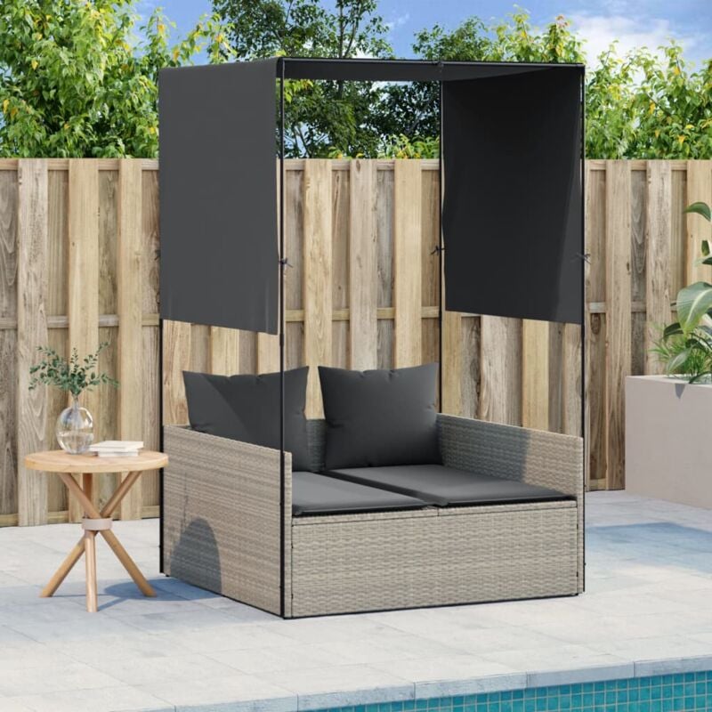 foto del prodotto vidaxl lettino prendisole tetto e tende grigio chiaro in polyrattan