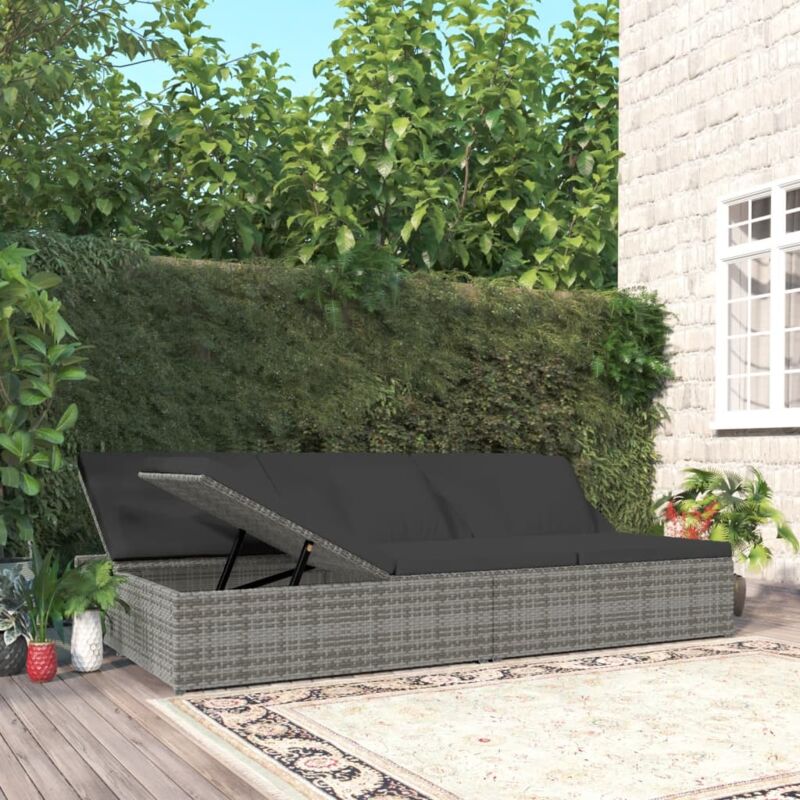 foto del prodotto vidaxl lettino reclinabile con cuscini in polyrattan grigio scuro