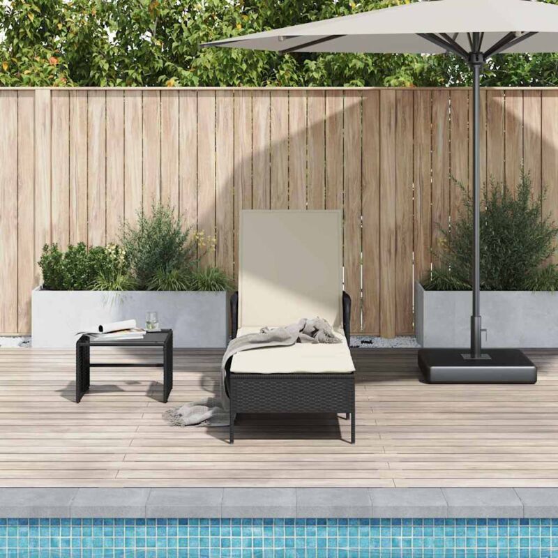 foto del prodotto vidaxl lettino sole con cuscino nero in polyrattan