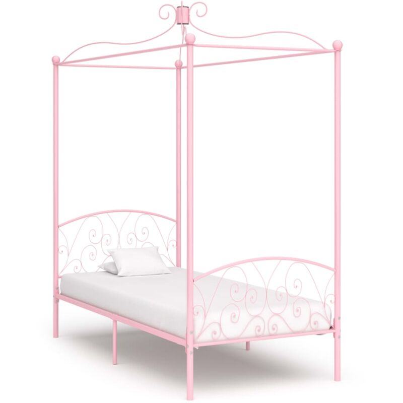 foto del prodotto vidaxl letto a baldacchino rosa in metallo 100x200 cm