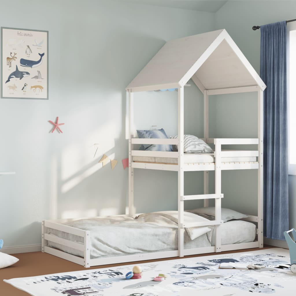 foto del prodotto vidaxl letto a castello con tetto bianco 90x200 cm in legno di pino