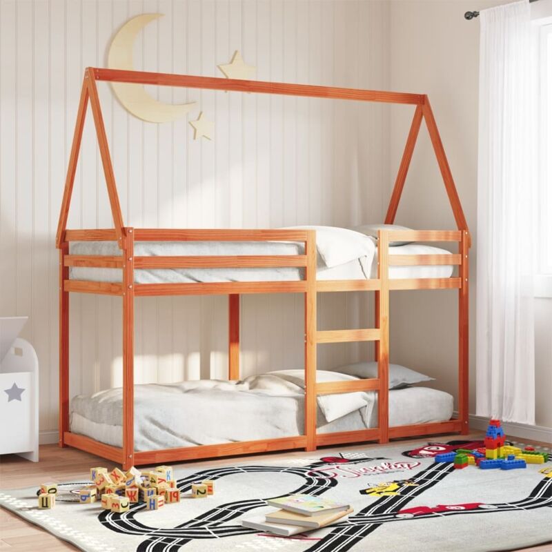 foto del prodotto vidaxl letto a castello con tetto marrone cera 75x190 cm massello pino 909720