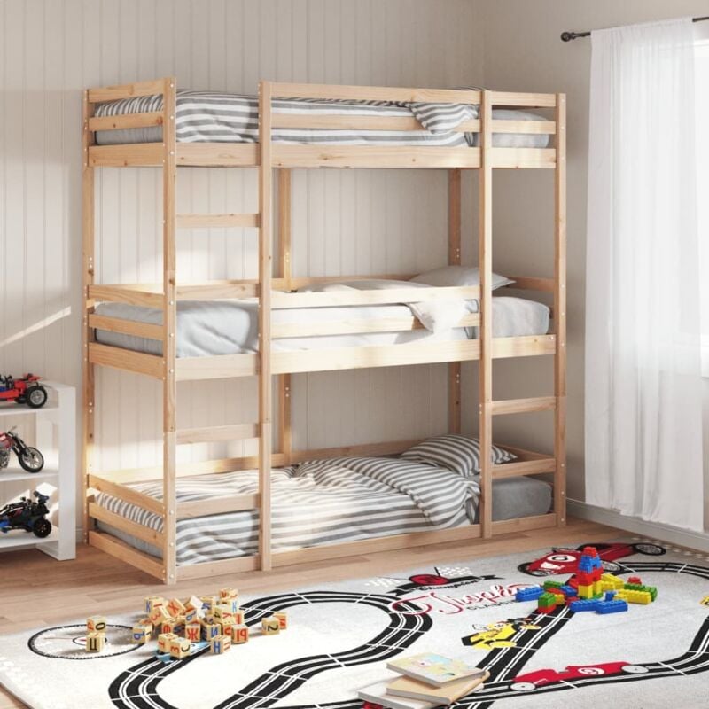 foto del prodotto vidaxl letto a castello triplo 90x190 cm in legno massello di pino