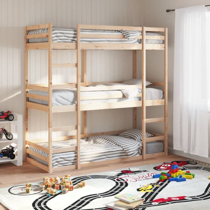 foto del prodotto vidaxl letto a castello triplo 90x200 cm in legno massello di pino