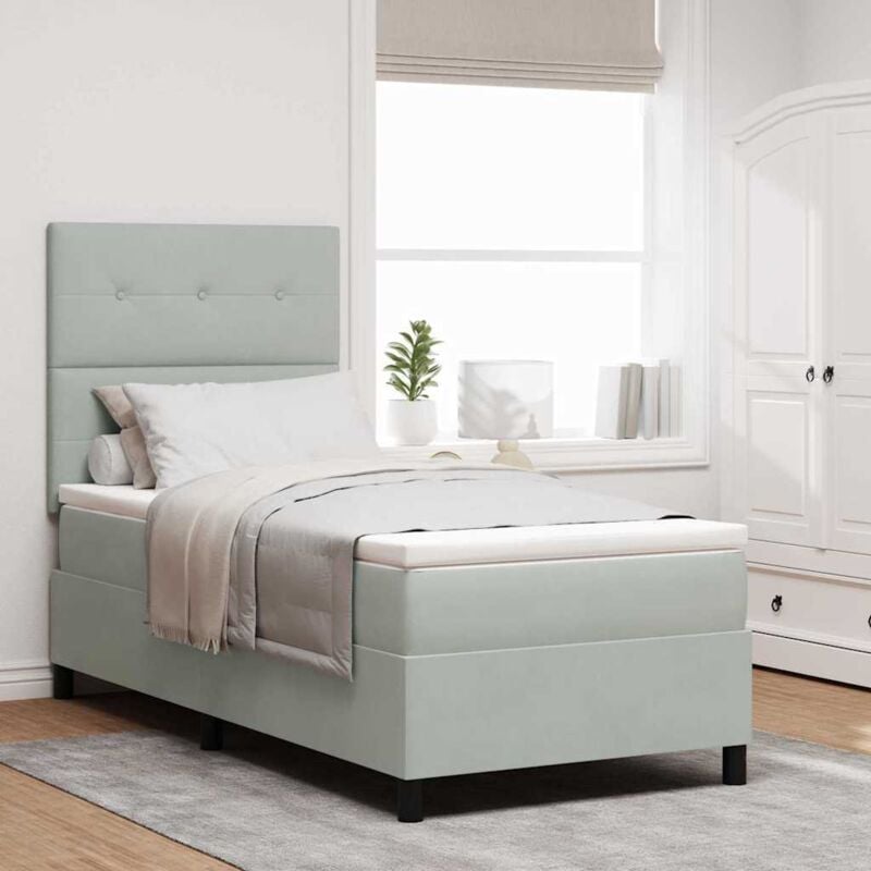 foto del prodotto vidaxl letto a molle con materasso grigio chiaro 100x200 cm velluto