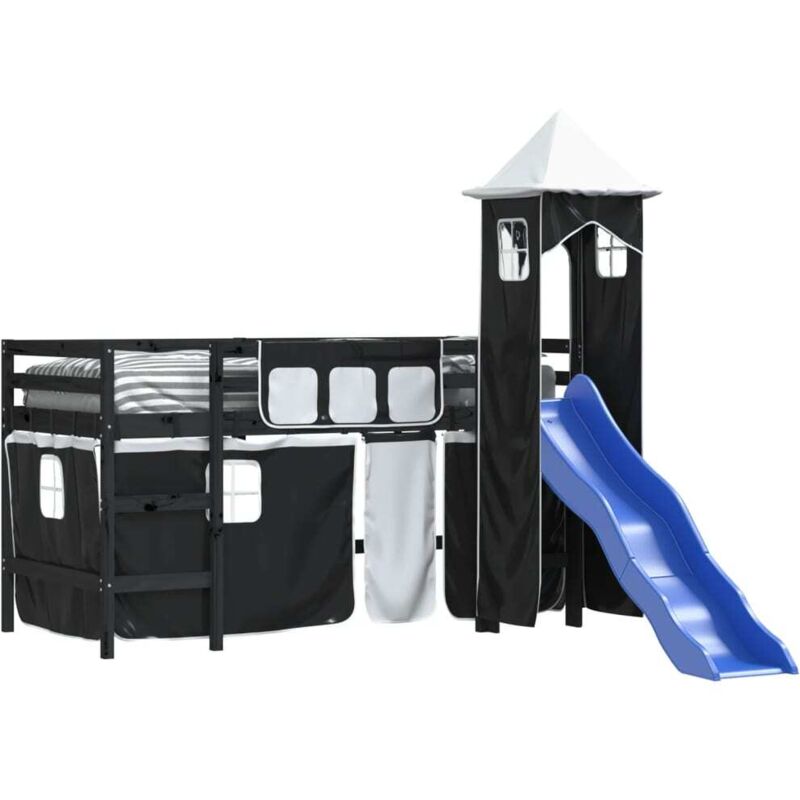 foto del prodotto vidaxl - letto a soppalco con torre bambini bianco e nero 80x200cm pino
