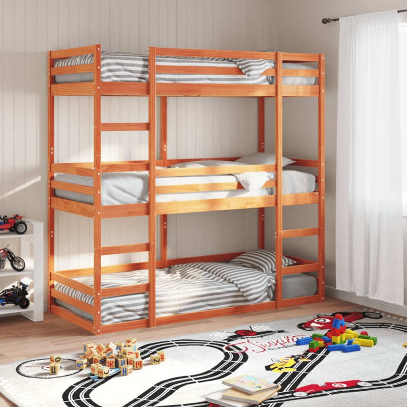 foto del prodotto vidaxl letto castello triplo marrone cera 80x200cm legno massello pino