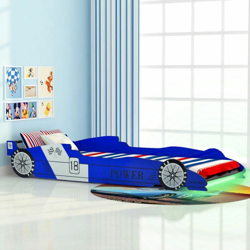 foto del prodotto vidaxl letto con luci led per bambino auto da corsa 90x200 cm blu