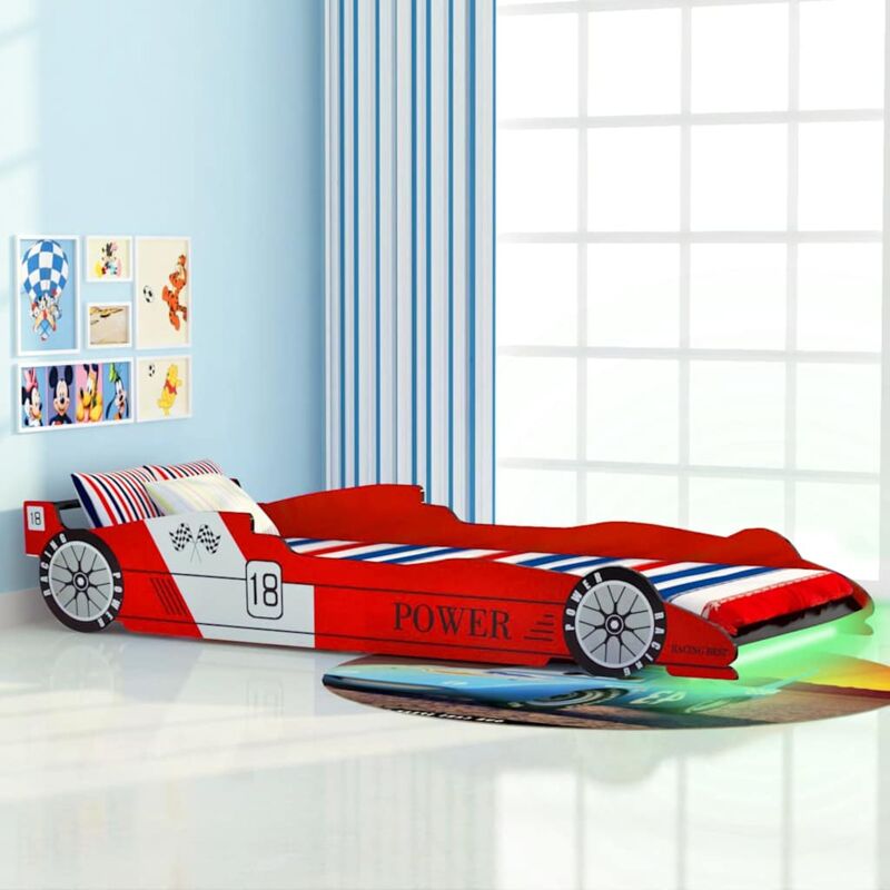 foto del prodotto vidaxl letto con luci led per bambino auto da corsa 90x200 cm rosso
