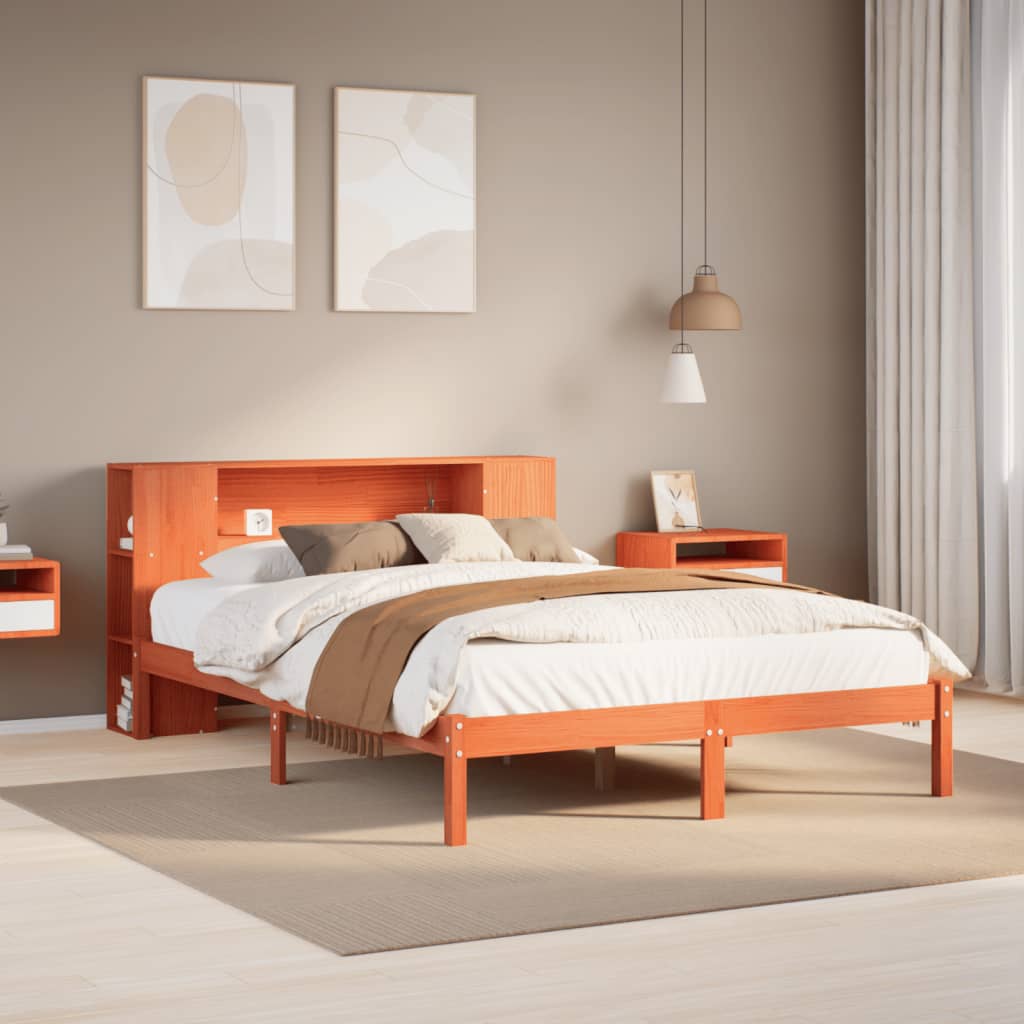 foto del prodotto vidaxl letto libreria senza materasso marrone cera 135x190 cm in pino