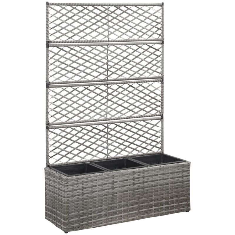 foto del prodotto vidaxl letto rialzato a traliccio 3 vasi 83x30x130cm polyrattan grigio