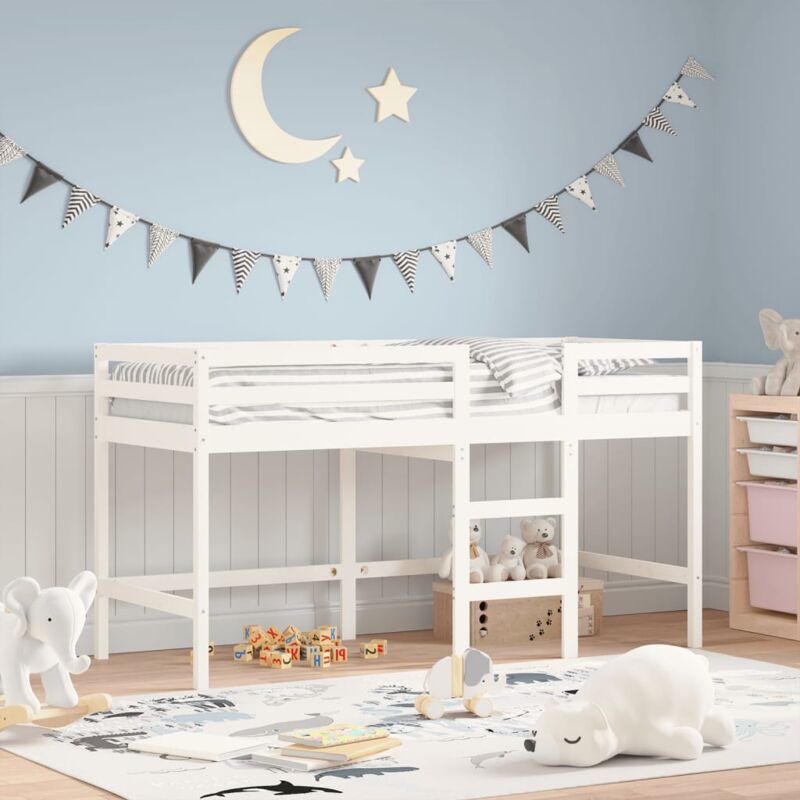 foto del prodotto vidaxl letto soppalco con scala bambini bianco 90x190cm massello pino