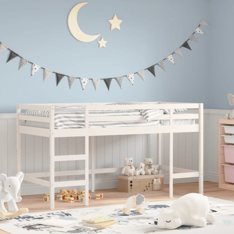 foto del prodotto vidaxl letto soppalco con scala bambini bianco 90x190cm massello pino