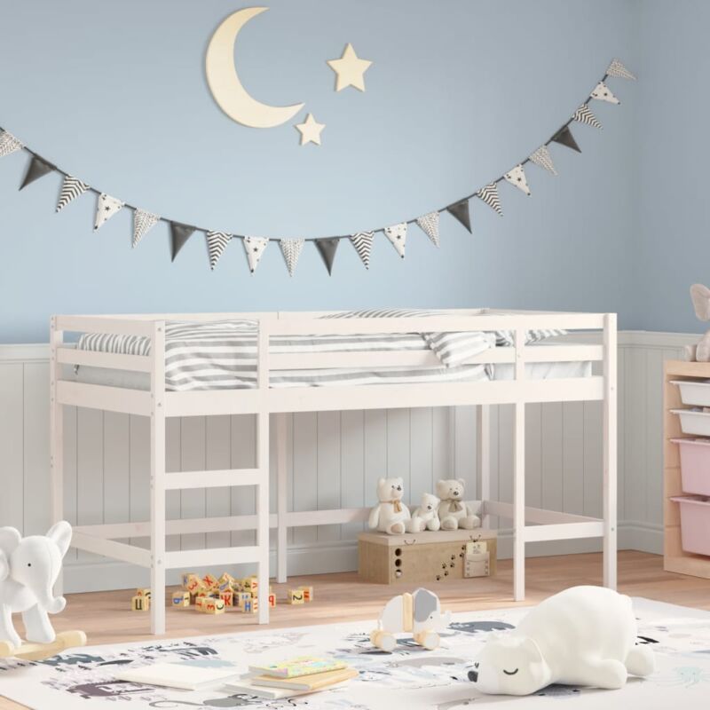 foto del prodotto vidaxl letto soppalco con scala bambini bianco 90x200cm massello pino 889608